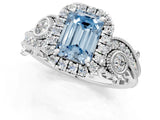 White gold Fancy Blue Emerald Cut Diamond Halo Ring with Milgrain Pavé Band and Four-Prong Setting_50