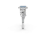 White gold Fancy Blue Emerald Cut Diamond Halo Ring with Milgrain Pavé Band and Four-Prong Setting_51