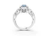 White gold Fancy Blue Emerald Cut Diamond Halo Ring with Milgrain Pavé Band and Four-Prong Setting_52