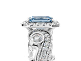 White gold Fancy Blue Emerald Cut Diamond Halo Ring with Milgrain Pavé Band and Four-Prong Setting_54