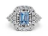 White gold Fancy Blue Emerald Cut Diamond Halo Ring with Pavé Band and Four-Prong Setting_53
