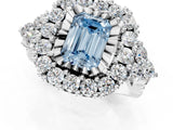 White gold Fancy Blue Emerald Cut Diamond Halo Ring with Pavé Band and Four-Prong Setting_54