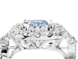 White gold Fancy Blue Emerald Cut Diamond Halo Ring with Pavé Band and Four-Prong Setting_57