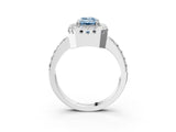 White gold Fancy Blue Emerald Cut Diamond Halo Ring with Pavé Band and Prong Setting_15