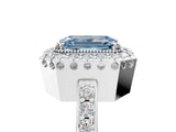 White gold Fancy Blue Emerald Cut Diamond Halo Ring with Pavé Band and Prong Setting_17