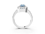 White gold Fancy Blue Emerald Cut Diamond Halo Ring with Pavé Band and Prong Setting_3