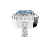White gold Fancy Blue Emerald Cut Diamond Halo Ring with Pavé Band and Prong Setting_5