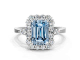 White gold Fancy Blue Emerald Cut Diamond Halo Ring with Pear Side Stones and Prong Setting_75