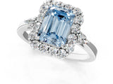 White gold Fancy Blue Emerald Cut Diamond Halo Ring with Pear Side Stones and Prong Setting_77