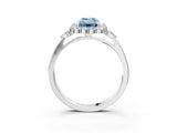 White gold Fancy Blue Emerald Cut Diamond Halo Ring with Pear Side Stones and Prong Setting_78