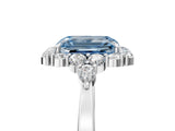 White gold Fancy Blue Emerald Cut Diamond Halo Ring with Pear Side Stones and Prong Setting_80