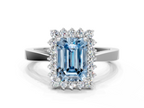 White gold Fancy Blue Emerald  Cut Diamond Halo Ring with Round Brilliant Halo and Solitaire Band_87