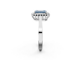 White gold Fancy Blue Emerald  Cut Diamond Halo Ring with Round Brilliant Halo and Solitaire Band_89