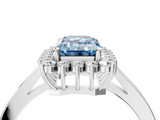 White gold Fancy Blue Emerald  Cut Diamond Halo Ring with Round Brilliant Halo and Solitaire Band_91