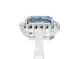 White gold Fancy Blue Emerald  Cut Diamond Halo Ring with Round Brilliant Halo and Solitaire Band_92