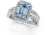 White gold Fancy Blue Emerald Cut Diamond Halo Ring with Round Split Shank and Prong Setting_15