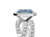 White gold Fancy Blue Emerald Cut Diamond Halo Ring with Round Split Shank and Prong Setting_19