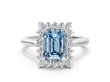 White gold Fancy Blue Emerald  Cut Diamond Halo Ring with Solitaire Band and Prong Setting_53