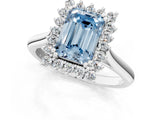 White gold Fancy Blue Emerald  Cut Diamond Halo Ring with Solitaire Band and Prong Setting_54
