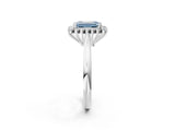 White gold Fancy Blue Emerald  Cut Diamond Halo Ring with Solitaire Band and Prong Setting_55