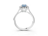 White gold Fancy Blue Emerald  Cut Diamond Halo Ring with Solitaire Band and Prong Setting_56