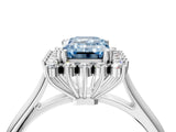 White gold Fancy Blue Emerald  Cut Diamond Halo Ring with Solitaire Band and Prong Setting_57