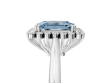 White gold Fancy Blue Emerald  Cut Diamond Halo Ring with Solitaire Band and Prong Setting_58