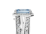 White gold Fancy Blue Emerald Cut Diamond Halo Ring with Split Shank Pavé Band and Four-Prong Setting_17