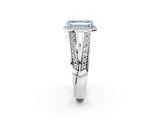 White gold Fancy Blue Emerald Cut Diamond Halo Ring with Split Shank Pavé Band and Four-Prong Setting_26