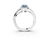 White gold Fancy Blue Emerald Cut Diamond Halo Ring with Split Shank Pavé Band and Four-Prong Setting_27