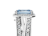 White gold Fancy Blue Emerald Cut Diamond Halo Ring with Split Shank Pavé Band and Four-Prong Setting_48