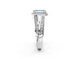 White gold Fancy Blue Emerald Cut Diamond Halo Ring with Split Shank Pavé Band and Four-Prong Setting_50