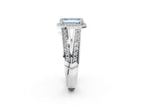 White gold Fancy Blue Emerald Cut Diamond Halo Ring with Split Shank Pavé Band and Four-Prong Setting_62