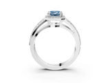 White gold Fancy Blue Emerald Cut Diamond Halo Ring with Split Shank Pavé Band and Four-Prong Setting_63