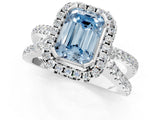 White gold Fancy Blue Emerald Cut Diamond Halo Ring with Split Shank Pavé Band and Prong Setting_78