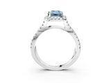 White gold Fancy Blue Emerald Cut Diamond Halo Ring with Split Shank Pavé Band and Prong Setting_80