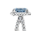 White gold Fancy Blue Emerald Cut Diamond Halo Ring with Split Shank Pavé Band and Prong Setting_84