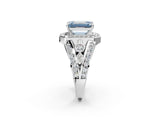 White gold Fancy Blue Emerald Cut Diamond Halo Ring with Split Shank and Bezel Accents and Four-Prong Setting_2