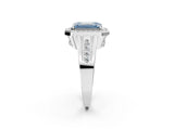 White gold Fancy Blue Emerald Cut Diamond Halo Ring with Split Shank and Bezel Accents and Prong Setting_2