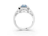 White gold Fancy Blue Emerald Cut Diamond Halo Ring with Split Shank and Bezel Accents and Prong Setting_3