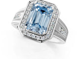 White gold Fancy Blue Emerald Cut Diamond Halo Ring with Split Shank and Bezel Accents and Prong Setting_7
