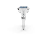 White gold Fancy Blue Emerald Cut Diamond Halo Ring with Split Shank and Bezel Accents and Prong Setting_8