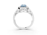 White gold Fancy Blue Emerald Cut Diamond Halo Ring with Split Shank and Bezel Accents and Prong Setting_9