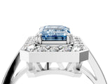 White gold Fancy Blue Emerald Cut Diamond Halo Ring with Split Shank and Four-Prong Setting_47