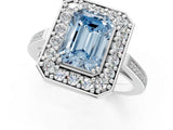 White gold Fancy Blue Emerald Cut Diamond Halo Ring with Split Shank and Four-Prong Setting_48