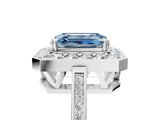 White gold Fancy Blue Emerald Cut Diamond Halo Ring with Split Shank and Four-Prong Setting_52