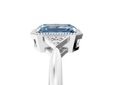 White gold Fancy Blue Emerald Cut Diamond Halo Ring with Tapered Band and Four-Prong Setting_24
