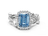 White gold Fancy Blue Emerald Cut Diamond Halo Ring with Vintage Split Shank and Four-Prong Setting_85