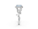 White gold Fancy Blue Emerald Cut Diamond Halo Ring with Vintage Split Shank and Four-Prong Setting_87