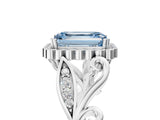 White gold Fancy Blue Emerald Cut Diamond Halo Ring with Vintage Split Shank and Four-Prong Setting_90